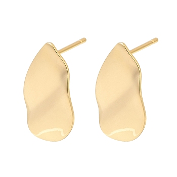 Brass Stud Earring Findings, Teardrop, Nickel Free, Real 18K Gold Plated, 20x13mm, Hole: 2mm, Pin: 1mm