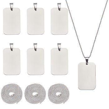 Unicraftale DIY Pendant Necklace Making Kits, Including Stainless Steel Ball Chains & Rectangle Tag Pendants, Stainless Steel Color, Chain: 23.6 inch(60cm), Links: 1.5mm, 6pcs/box