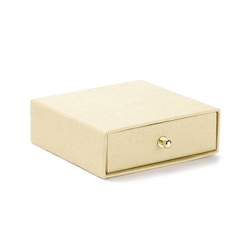 Square Paper Drawer Jewelry Set Box, with Brass Rivet, for Earring, Ring and Necklace Gifts Packaging, Pale Goldenrod, 9x9x3~3.2cm