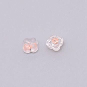 Silicone Ear Nuts, Earring Backs, with Brass Findings, Clover, Rose Gold, 5x5x3.5mm, Hole: 0.6mm