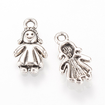 Tibetan Style Alloy Pendants, Girl, Cadmium Free & Nickel Free & Lead Free, Antique Silver, 15.5x8.5x2.5mm, Hole: 1.5mm, about 1780pcs/1000g