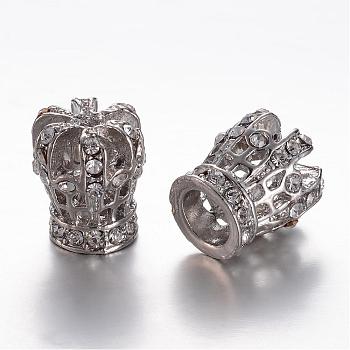 Alloy Rhinestone Beads, Crown, Platinum, 17x15.5mm, Hole: 2.5mm