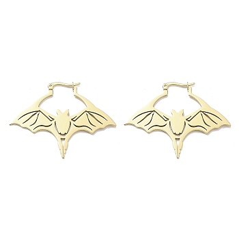 304 Stainless Steel Bat Hoop Earrings for Women, Golden, 41x51.5x1~2mm