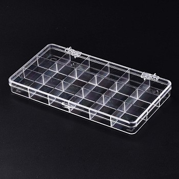 Polystyrene Bead Storage Containers, 18 Compartments Organizer Boxes, with Hinged Lid, Rectangle, Clear, 19.1x10.1x2cm, compartment: 3.05x3.05cm