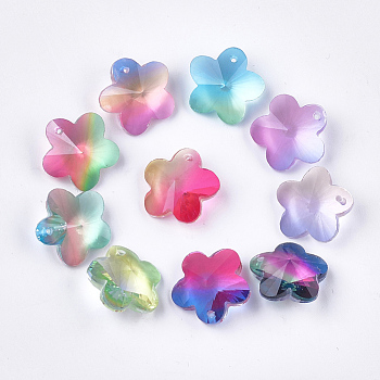 Rainbow K9 Glass Pendants, Faceted, Flower, Mixed Color, 16x16.5x8mm, Hole: 1mm