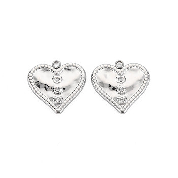 304 Stainless Steel Pendants, with Crystal Rhinestone, Heart, Stainless Steel Color, 16x16.5x2mm, Hole: 1.4mm