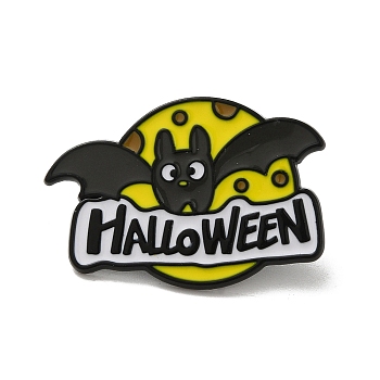 Halloween Enamel Pins, Black Alloy Brooches, Bat, 21x30x1mm