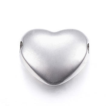 304 Stainless Steel Beads, Laser Cut, Heart, Stainless Steel Color, 11x12.5x5mm, Hole: 2mm