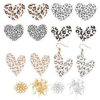 DIY Heart Dangle Earring Making Kit, Including Leopard Printe & Spot Pattern Acrylic Pendants, Iron Earring Hooks & Jump Rings, Platinum & Golden, 140Pcs/box