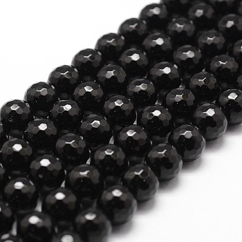 Natural Black Onyx Beads Strands, Grade A, Faceted, Round, 8mm, Hole: 1mm, about 44pcs/strand, 14.9 inch~15.1 inch