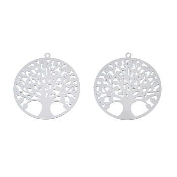201 Stainless Steel Filigree Pendants, Etched Metal Embellishments, Tree of Life, Stainless Steel Color, 27x25x0.2mm, Hole: 1.2mm