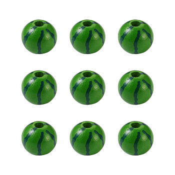 Natural Wooden Beads, Round with Watermelon Pattern, Green, 5/8 inch(16mm), Hole: 4mm