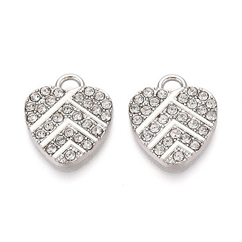 Alloy Rhinestone Pendants, Heart, Lead Free & Cadmium Free, Platinum, 19x16x2mm, Hole: 2x3mm