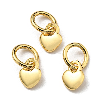 Brass Charms, with Jump Ring, Long-Lasting Plated, Lead Free & Cadmium Free, Heart Charm, Real 18K Gold Plated, 6x4.5x1.2mm, Hole: 4mm