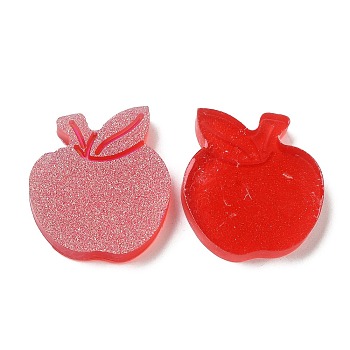 Teachers' Day Translucent Resin Cabochons, AB Color Plated, Apple, Red, 24x22x4.5mm