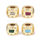 Brass Micro Pave Cubic Zirconia European Beads, Rondelle Large Hole Beads, Long-Lasting Plated, Rack Plating, Lead Free & Cadmium Free, Real 18K Gold Plated, Mixed Color, 12x9mm, Hole: 5mm(KK-C162-058G)