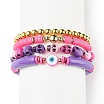 4Pcs 4 Style Acrylic Evil Eye & Plastic Skull & Synthetic Hematite Beaded Stretch Bracelets Set, Polymer Clay Heishi Surfer Preppy Bracelets for Women, Mixed Color, Inner Diameter: 2-1/8 inch(5.4cm)~2-1/4 inch(5.6cm), 1Pc/style(BJEW-JB08896)