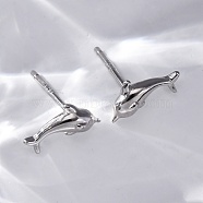 S925 Sterling Silver Dolphin Stud Earrings, Platinum, 5.5x9mm(EJEW-R015-01P)