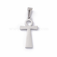 304 Stainless Steel Pendants, Laser Cut, Ankh Cross Charms, Stainless Steel Color, 25x13.5x1mm, Hole: 3.5x7mm(STAS-G284-12P)