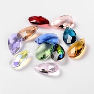 Faceted teardrop, Glass Pendants, Mixed Color, 22x13x7mm, Hole: 1mm(X-GLAA-O008-B)