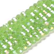 Imitation Jade Glass Beads Stands, AB Colors, Faceted, Round, Lawn Green, 6x5.5mm, Hole: 1.2mm, about 91~93pcs/strand, 19.57~50.6 inch(49.7~50.6cm)(EGLA-A035-J6mm-B01)