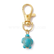 Synthetic Turquoise Tortoise Pendant Decorations, with Alloy Swivel Lobster Claw Clasps, Dark Turquoise, 55mm(HJEW-JM01354-01)