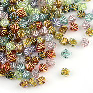 Plating Transparent Acrylic Beads, Metal Enlaced, Bicone, Mixed Color, 6x6.5~7mm, Hole: 1.5mm(X-PACR-Q112-03)