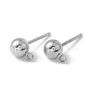 Brass Ball Post Ear Studs, with Loop & 304 Stainless Steel Pins, Platinum, 15.2~15.7x5mm, Hole: 1mm, Pin: 0.7mm(EC254)
