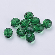 Transparent Acrylic Beads, Faceted, Round, Dark Green, 6x5.5mm, Hole: 1.3mm, about 4200pcs/500g(TACR-Q257-6mm-V17)