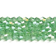 Transparent Electroplate Glass Beads Strands, AB Color Plated, Faceted, Bicone, Light Green, 6x6mm, Hole: 1mm, about 45~47pcs/strand, 9.65~9.84 inch(24.5~25cm)(EGLA-A039-T6mm-B24)