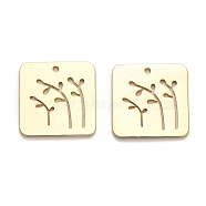 Brass Pendants, Square with Tree Charms, Real 18K Gold Plated, 18x18x1mm, Hole: 1.2mm(KK-H496-05G)