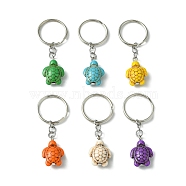 Dyed Synthetic Turquoise Sea Turtle Pendant Keychain, with Iron Split Key Rings, Mixed Color, 4.9cm(KEYC-JKC00641)