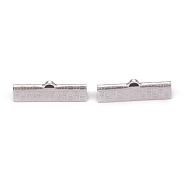 304 Stainless Steel Ribbon Crimp Ends, Stainless Steel Color, 7x25x5.5mm, Hole: 1.4x0.5mm(STAS-P249-29A-P)