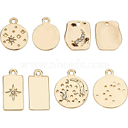 BENECREAT Alloy Pendants, with Crystal Rhinestone, Cadmium Free & Nickel Free & Lead Free, Flat Round with Star, Real 18K Gold Plated, 15x12x2mm, Hole: 1.5mm(FIND-BC0001-89)