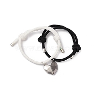 2Pcs 2 Color Magnet Alloy Matching Heart Charm Bracelets Set, Adjustable Couple Bracelets for Best Friends Lovers, White, Inner Diameter: 1-1/2~3 inch(3.7~7.6cm), 1Pc/color(BJEW-E011-03BP-02)