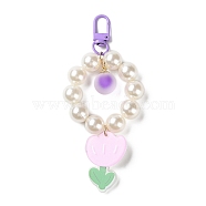 Flower Acrylic Pendant Decorations, with Plastic Imitation Pearl & Iron Clasp, for Bag, Mobile Phone Decorations, Medium Purple, 136mm, Pendant: 43x30x4.5mm(HJEW-F019-04)