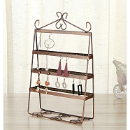 4-Tier Iron Earring Display Stands, Rectangle Jewelry Earring Organizer Holder, Red Copper, 20.5x7x32cm(PW-WG33452-02)