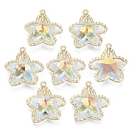 Glass Rhinestone Pendants, with Light Gold Plated Brass Open Back Settings, Starfish, Crystal AB, 25x24x7mm, Hole: 1.6mm(GLAA-N038-15A-A01)