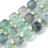 Natural Fluorite Beads Strands, with Seed Beads, Faceted Cube, 8~9x8~9x8~9mm, Hole: 0.9~1mm, about 35~39pcs/strand, 14.80''~15.16''(37.6~38.5cm)(G-Q010-A12-01)