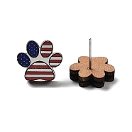 Independence Day Wood Stud Earrings, with 304 Stainless Steel Pins, Paw Print, 13x14.5mm(EJEW-D108-01B)