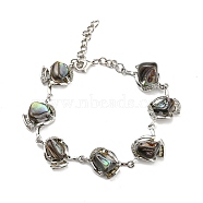 Natural Abalone Shell/Paua ShellLink Bracelets, with Brass Findings and Lobster Claw Clasps, Teal, 230x18x10mm(BJEW-P039-20-01)