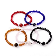 Faceted Glass Beads Stretch Bracelets, with Natural Gemstone Beads and 304 Stainless Steel Beads, Round, Inner Diameter: 2-1/8 inch(5.5cm)(BJEW-JB05887)