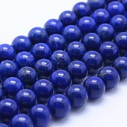 Natural Lapis Lazuli Beads Strands, Grade A, Round, 8mm, Hole: 1mm, about 49pcs/strand, 15.5 inch(39.5cm)(G-P342-01-8mm-A)