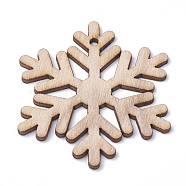 Undyed Wooden Big Pendants, Snowflake, BurlyWood, 69x60.5x2.5mm, Hole: 3mm(WOOD-S040-14)