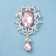 Zinc Alloy Glass Big Pendants, with Rhinestone, Flower Charms, Pink, 86~86.5x50x10mm, Hole: 8x6mm(PALLOY-Z017-02C-S)