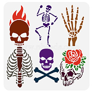 PET Hollow Out Drawing Painting Stencils, for DIY Scrapbook, Photo Album, Skull Pattern, 30x30cm(DIY-WH0391-0443)