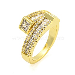 Brass Micro Pave Clear Cubic Zirconia Adjustable Finger Rings for Women, Real 18K Gold Plated, 2.5~10mm, Inner Diameter: 17mm(RJEW-B069-12G)