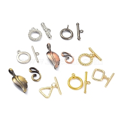 Brass Toggle Clasps, Mixed Shapes, Mixed Color, Bra: 5~16x10~25x2~4mm, Hole: 1.2~2.5mm, Ring: about 14.5~32.5x13~15x1.5~5.5mm, Hole: 1.2~5x1.2~3mm.(KK-XCP0001-48)