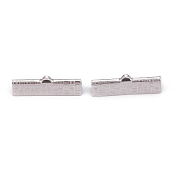 Tarnish Resistant 304 Stainless Steel Ribbon Crimp Ends, Stainless Steel Color, 7x25x5.5mm, Hole: 1.4x0.5mm(STAS-P249-29A-P)