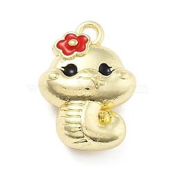 Alloy Enamel Charms, Snake with Flower Charm, Golden, 15x11x6mm, Hole: 1mm(PALLOY-E582-06G)